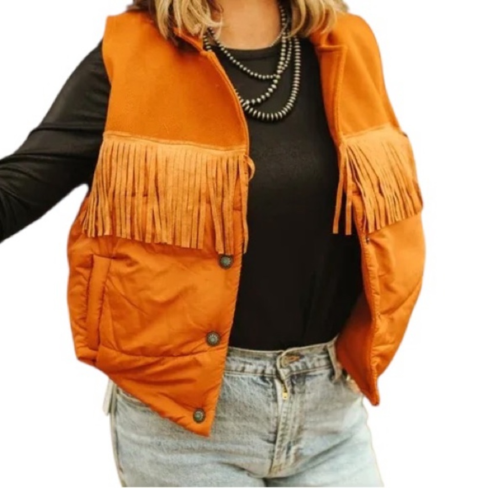 Two 2 Fly Ya'll Fly Fringe Vest in Cognac NWT Size 3X